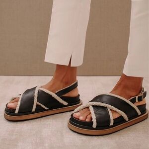 Alohas Marshmallow Leather Fur Sherpa Criss Cross Sandals
